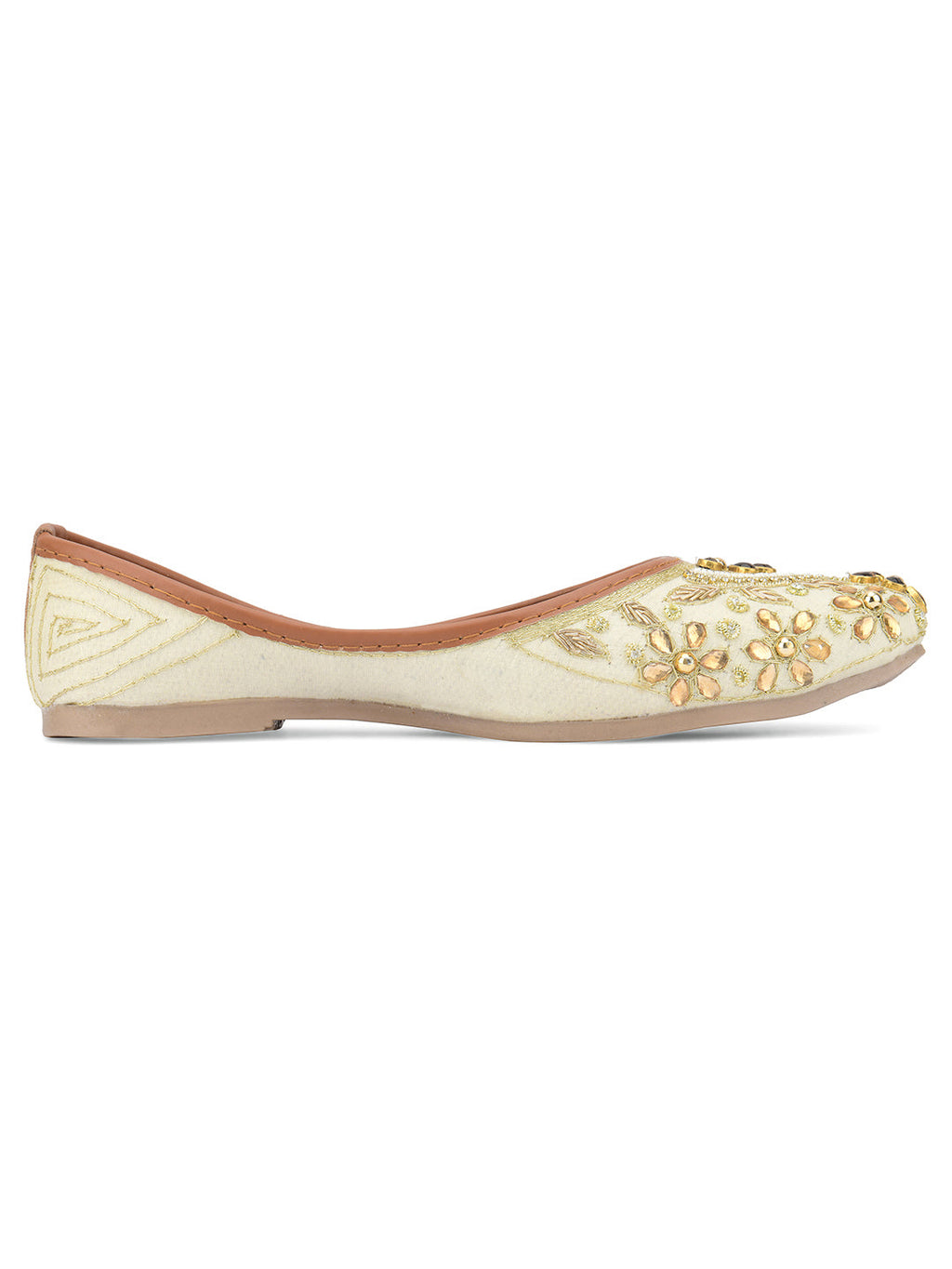 Desi Colour Women Indian Ethnic Footwear-Off White Dabka Stone | Grocsy
