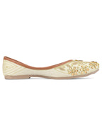 Desi Colour Women Indian Ethnic Footwear-Off White Dabka Stone | Grocsy