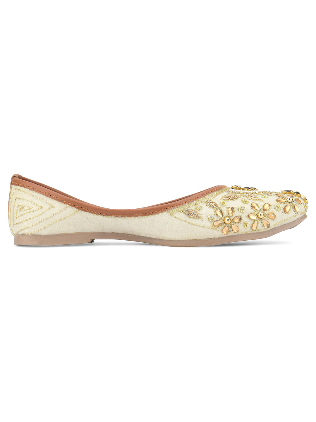 Desi Colour Women Indian Ethnic Footwear-Off White Dabka Stone | Grocsy