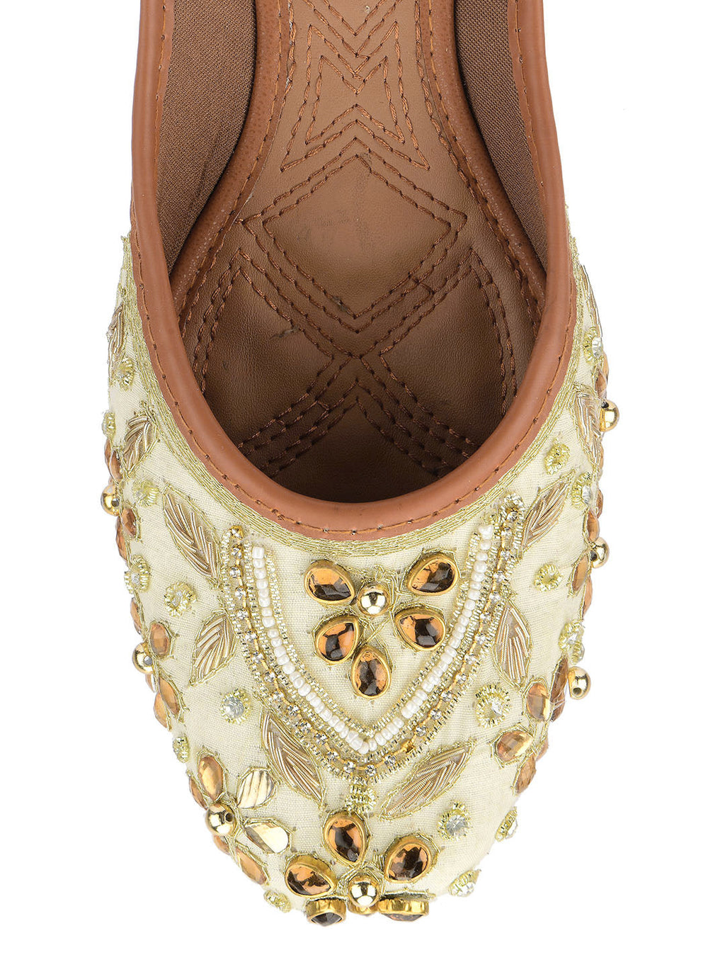 Desi Colour Women Indian Ethnic Footwear-Off White Dabka Stone | Grocsy