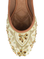 Desi Colour Women Indian Ethnic Footwear-Off White Dabka Stone | Grocsy