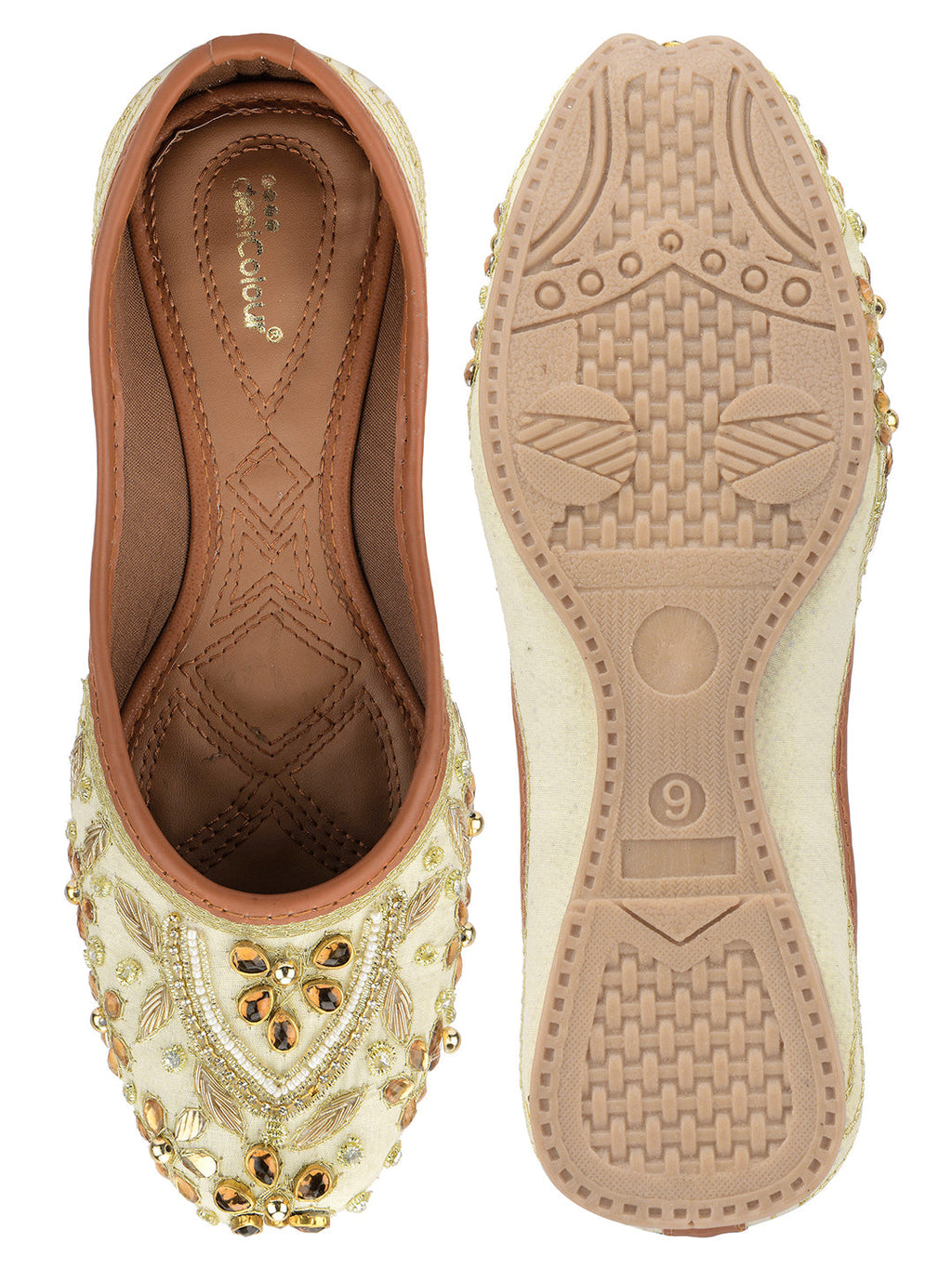Desi Colour Women Indian Ethnic Footwear-Off White Dabka Stone | Grocsy