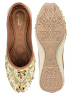 Desi Colour Women Indian Ethnic Footwear-Off White Dabka Stone | Grocsy