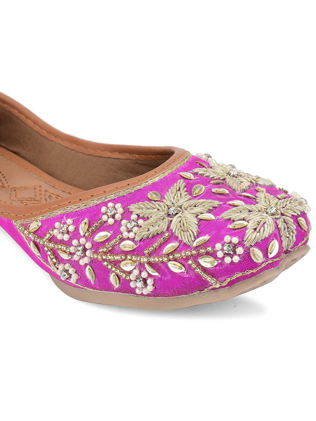 Desi Colour Women Indian Ethnic Footwear-Pink Dabka Floral | Grocsy