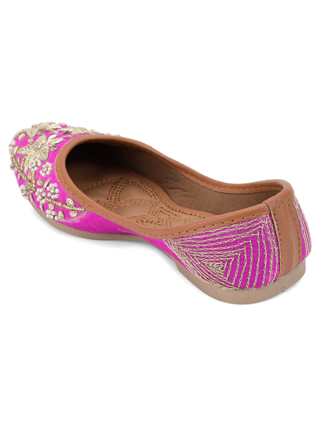 Desi Colour Women Indian Ethnic Footwear-Pink Dabka Floral | Grocsy