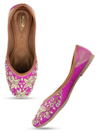 Desi Colour Women Indian Ethnic Footwear-Pink Dabka Floral | Grocsy