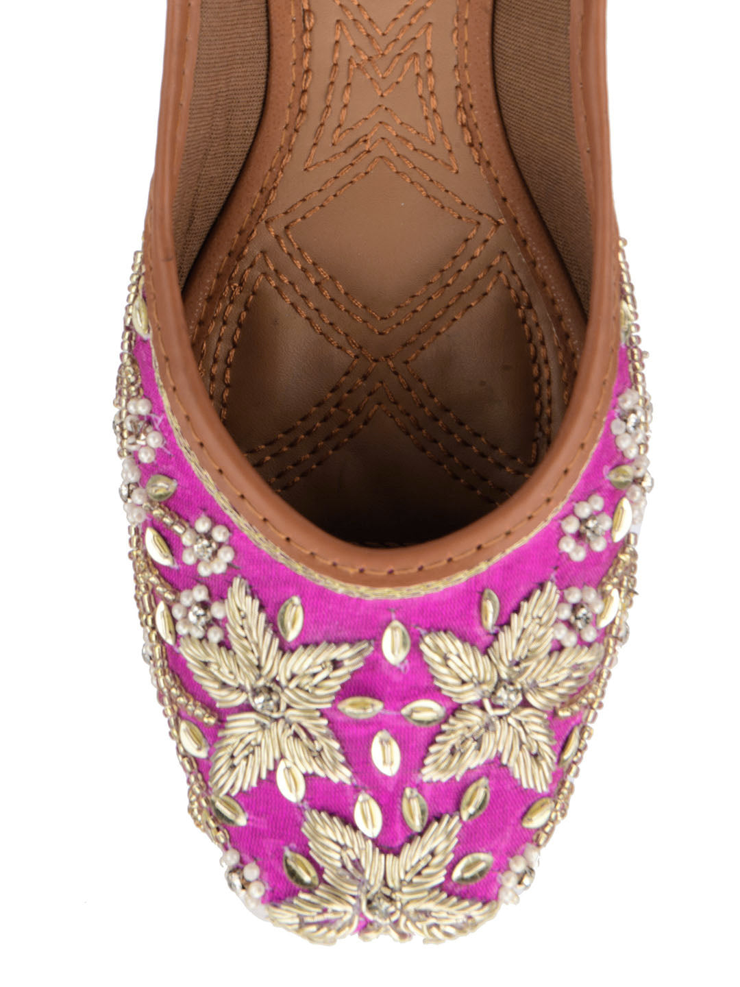 Desi Colour Women Indian Ethnic Footwear-Pink Dabka Floral | Grocsy