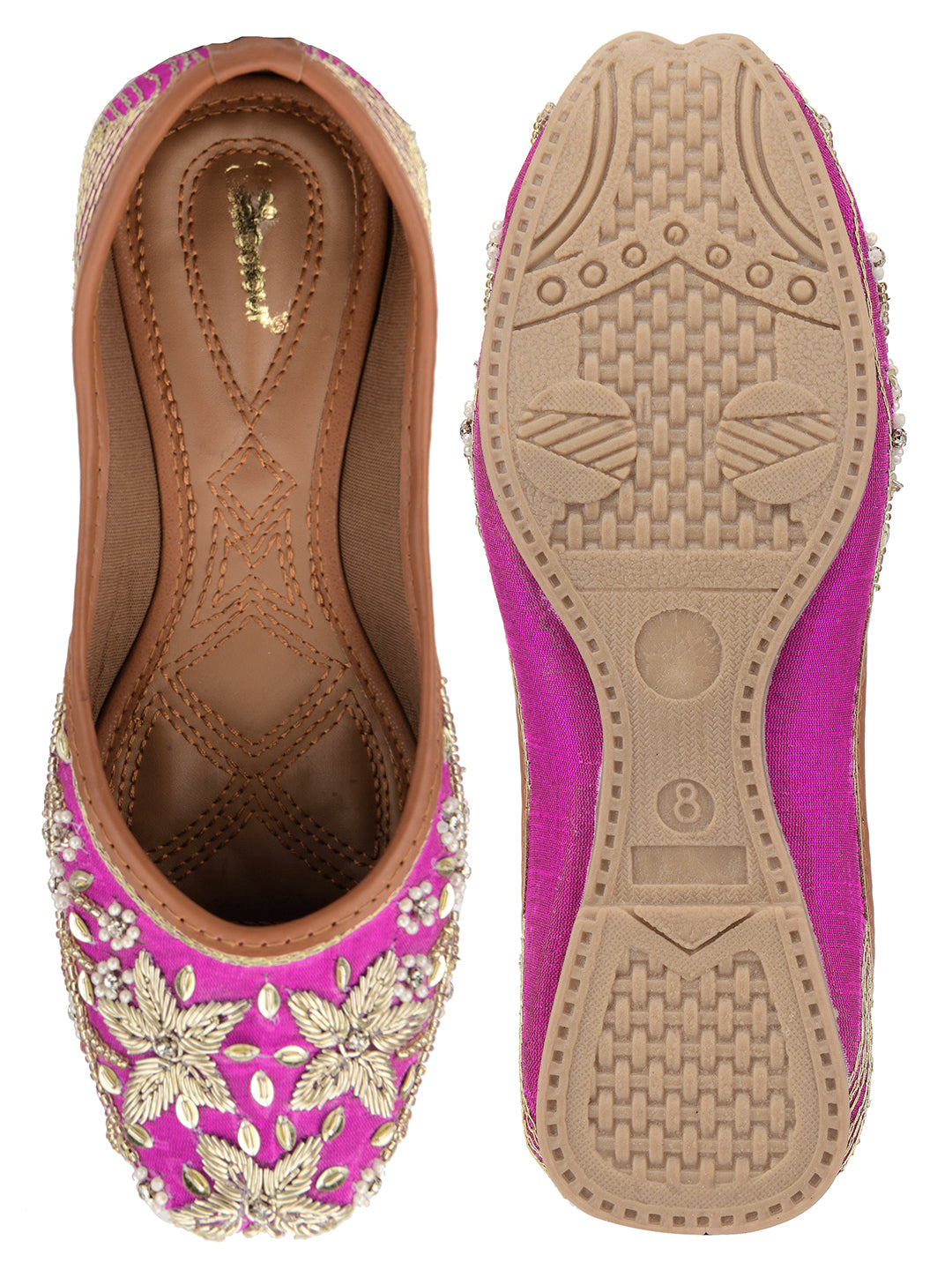 Desi Colour Women Indian Ethnic Footwear-Pink Dabka Floral | Grocsy
