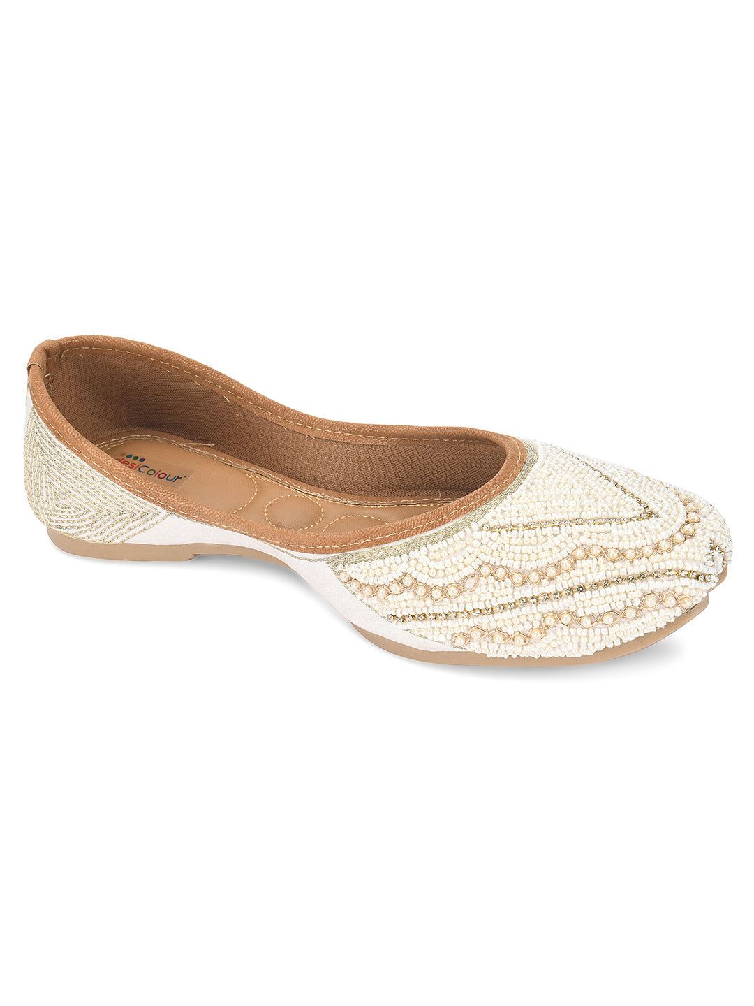 Desi Colour Women Indian Ethnic Footwear-White Silver Pearl | Grocsy