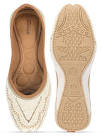 Desi Colour Women Indian Ethnic Footwear-White Silver Pearl | Grocsy