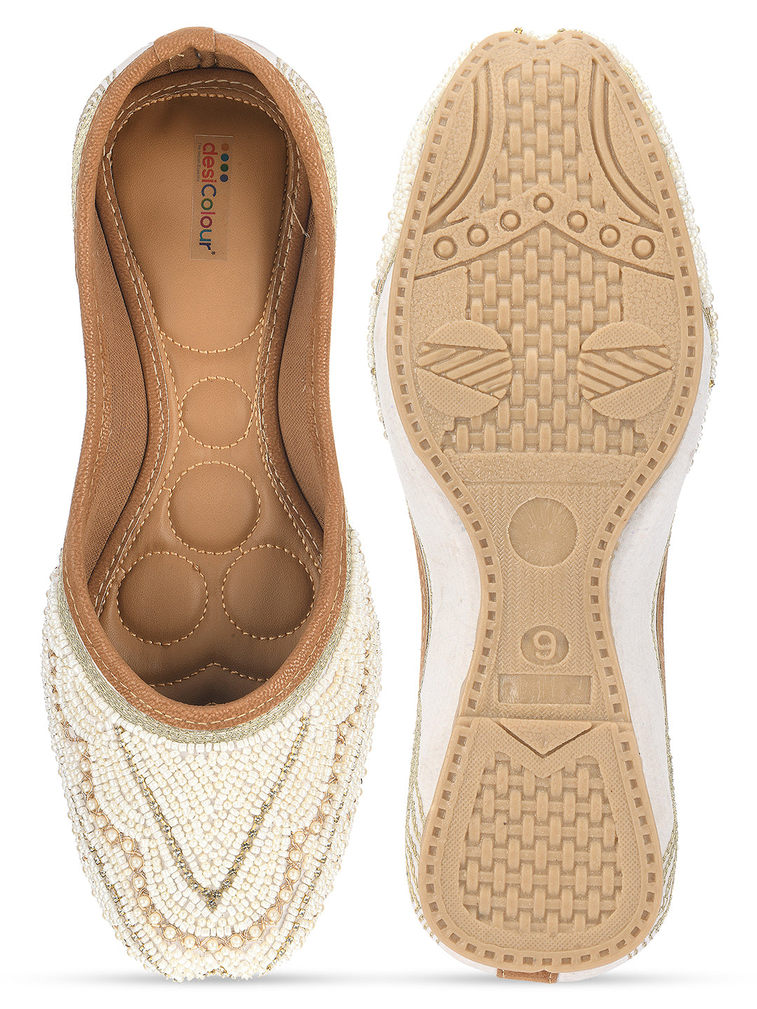 Desi Colour Women Indian Ethnic Footwear-White Silver Pearl | Grocsy