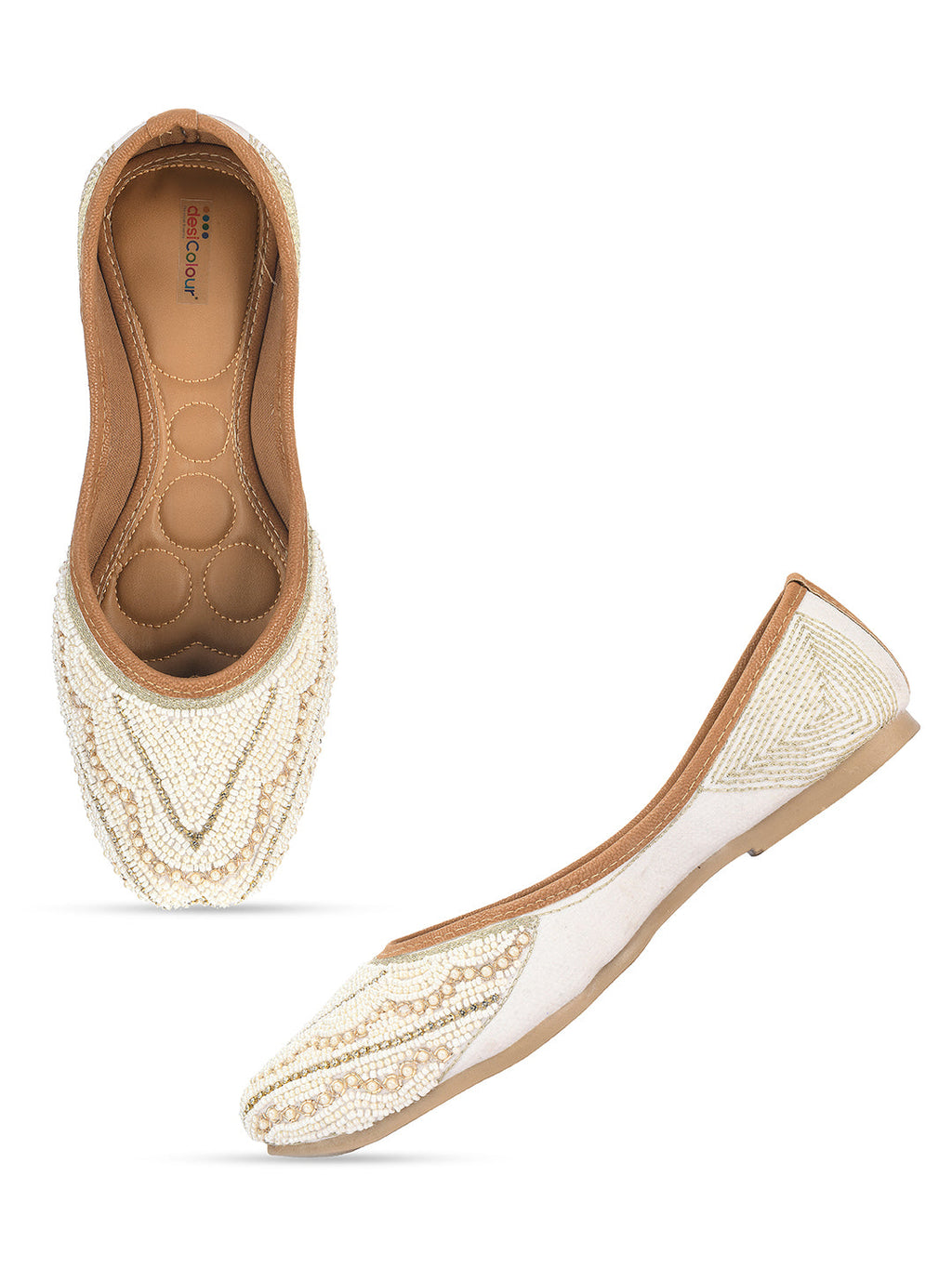 Desi Colour Women Indian Ethnic Footwear-White Silver Pearl | Grocsy