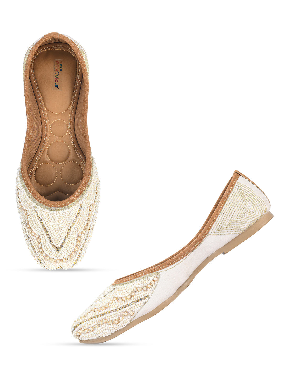 Desi Colour Women Indian Ethnic Footwear-White Silver Pearl | Grocsy