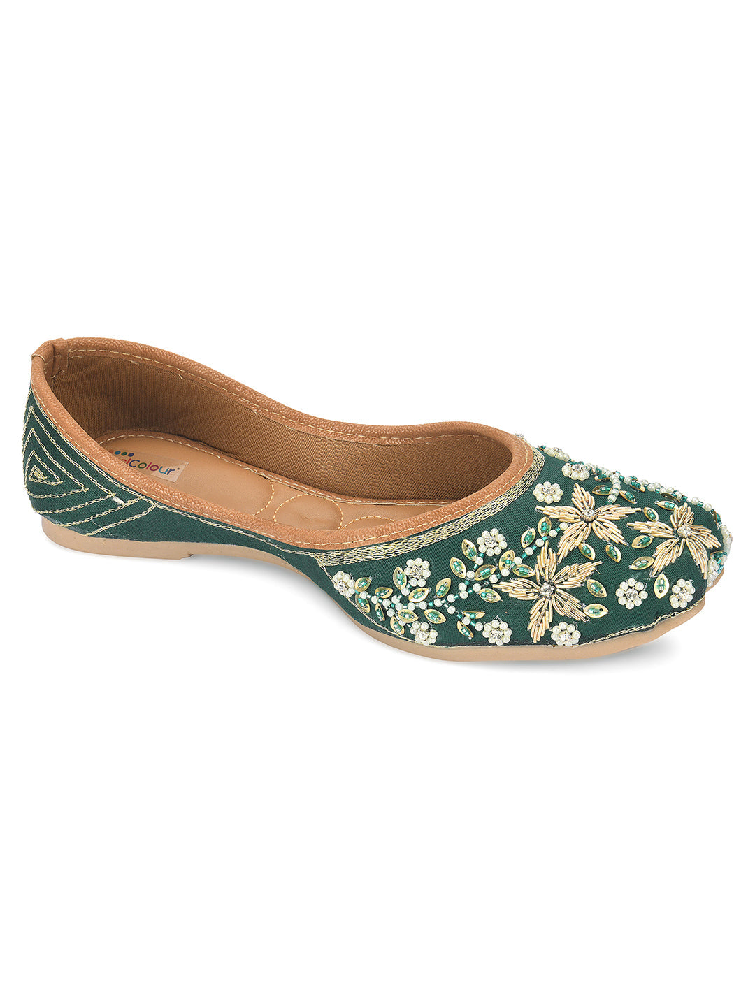 Desi Colour Women Indian Ethnic Footwear-Dark green Flower | Grocsy