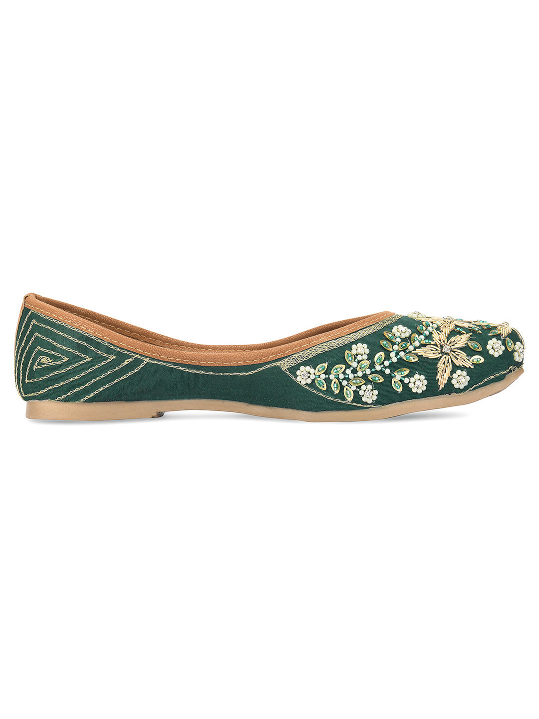 Desi Colour Women Indian Ethnic Footwear-Dark green Flower | Grocsy