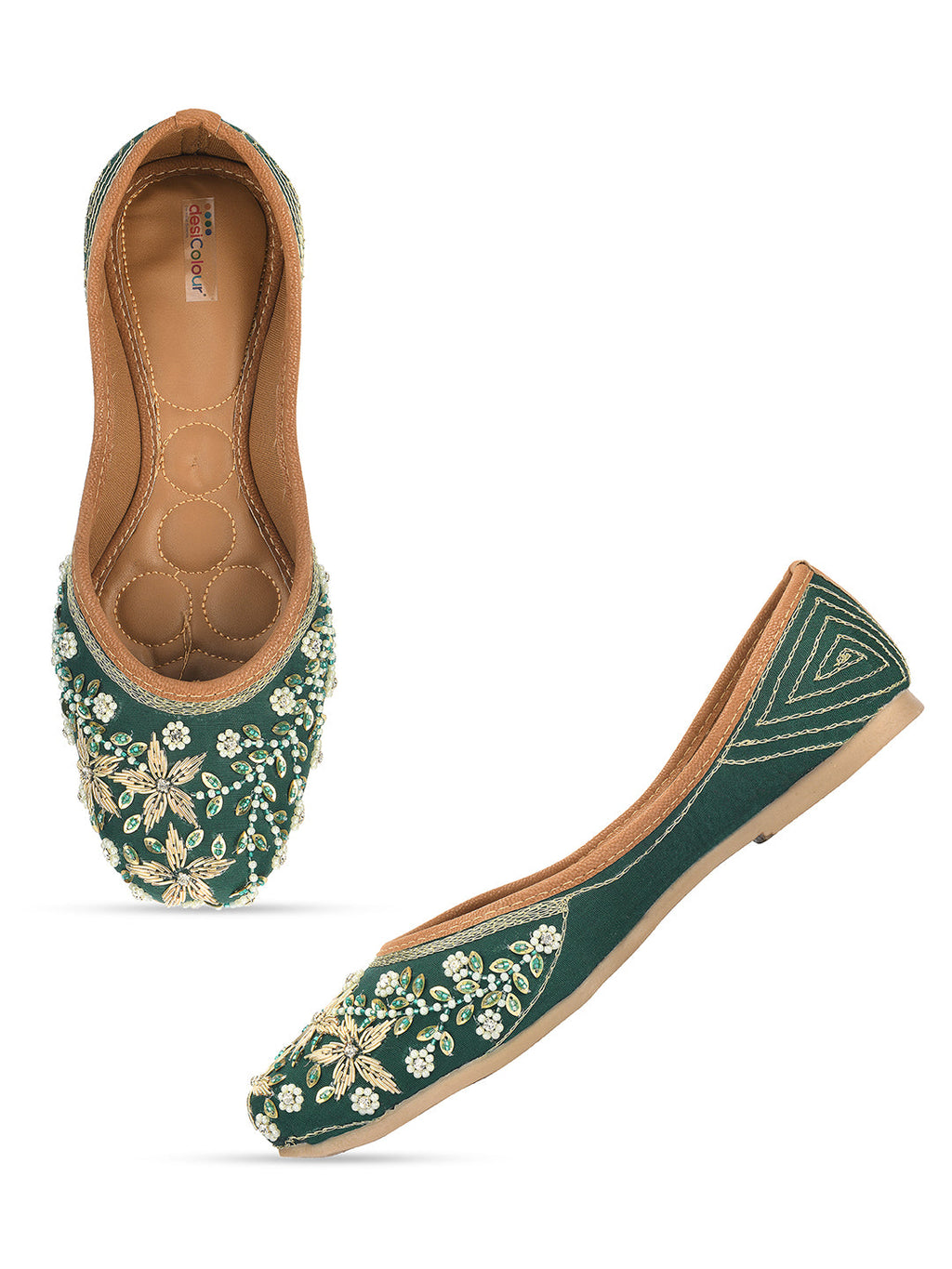 Desi Colour Women Indian Ethnic Footwear-Dark green Flower | Grocsy