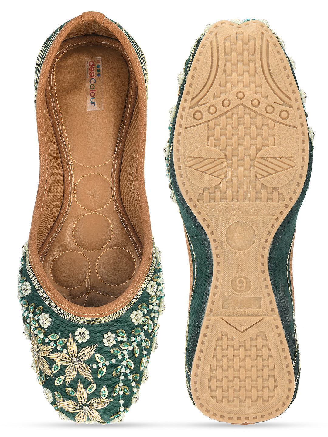 Desi Colour Women Indian Ethnic Footwear-Dark green Flower | Grocsy