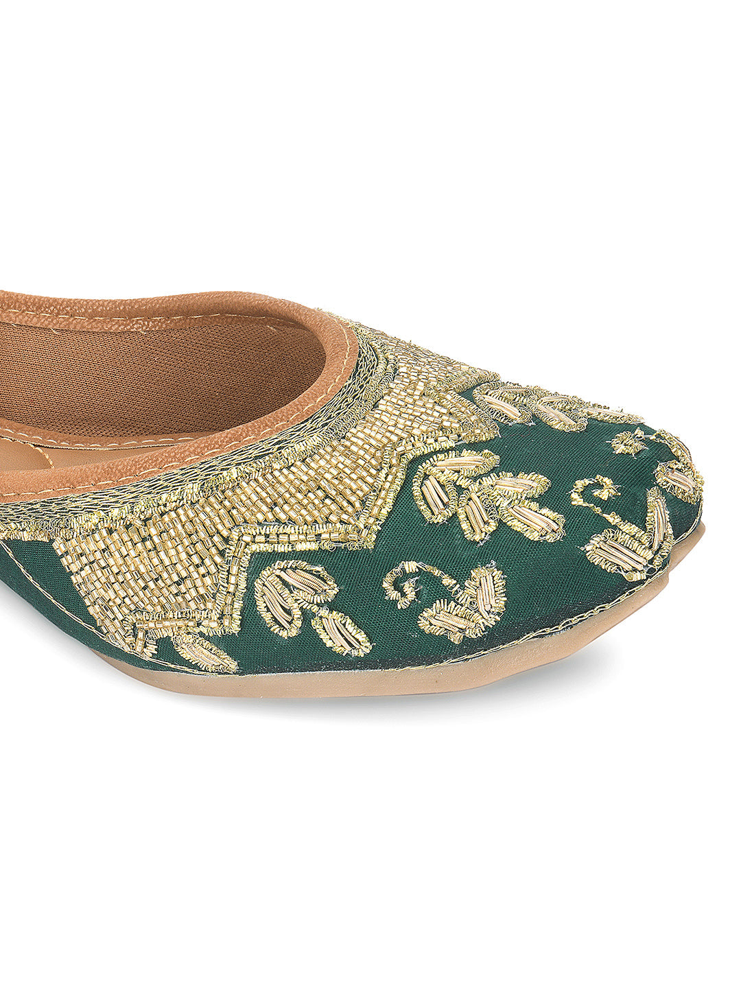 Desi Colour Women Indian Ethnic Footwear-Party Wear Green Dabka Work | Grocsy
