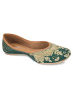 Desi Colour Women Indian Ethnic Footwear-Party Wear Green Dabka Work | Grocsy