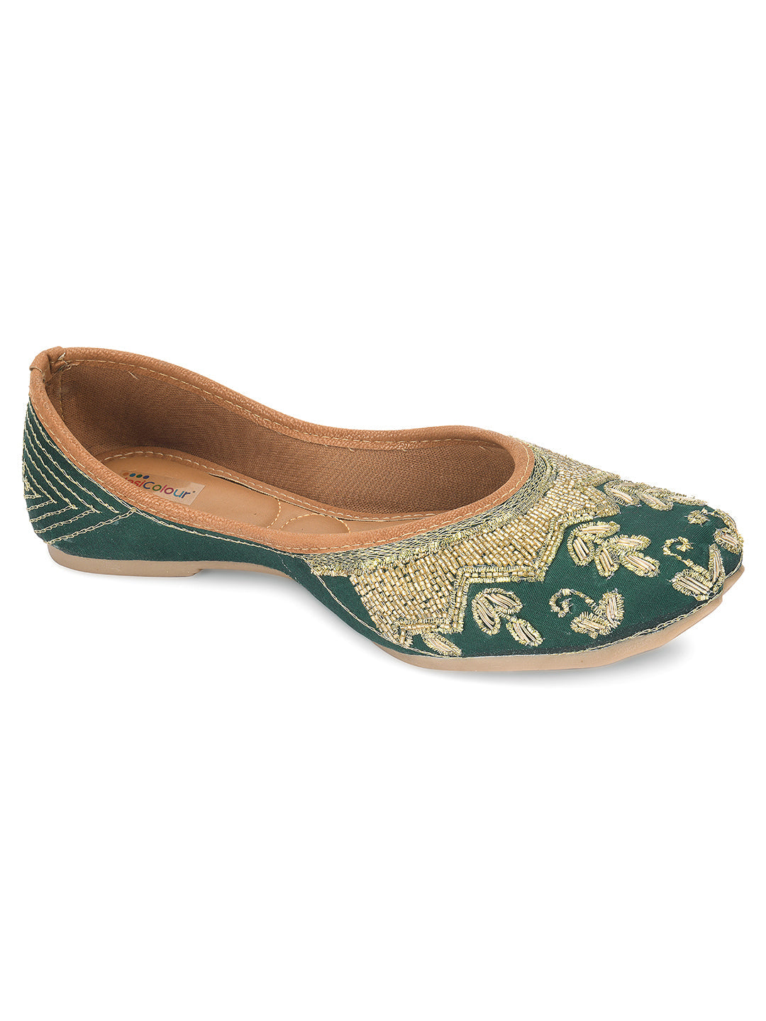 Desi Colour Women Indian Ethnic Footwear-Party Wear Green Dabka Work | Grocsy