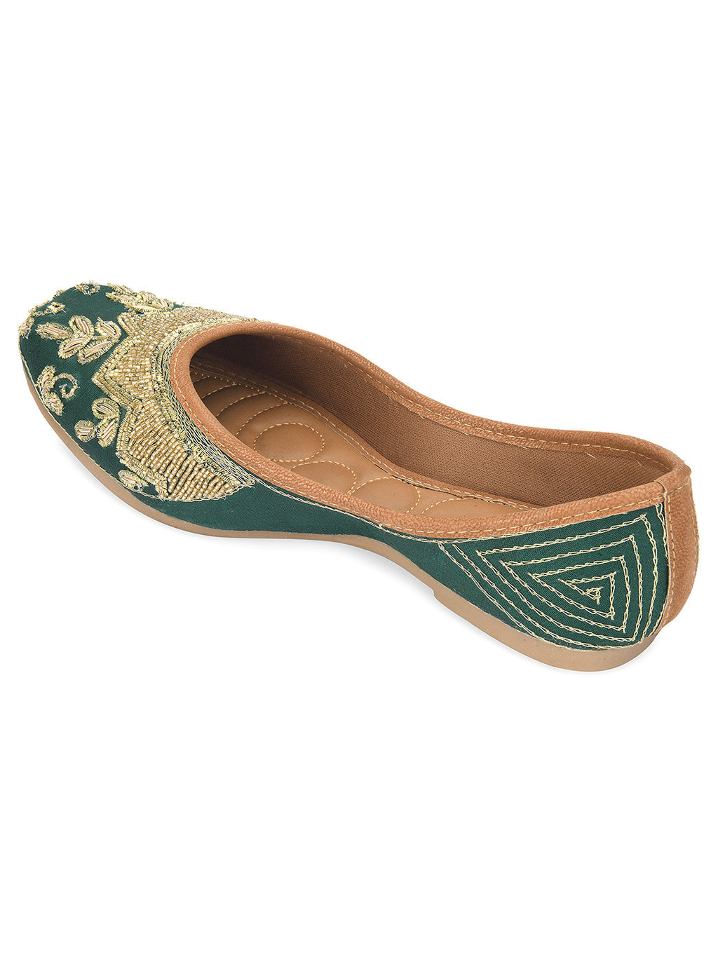 Desi Colour Women Indian Ethnic Footwear-Party Wear Green Dabka Work | Grocsy