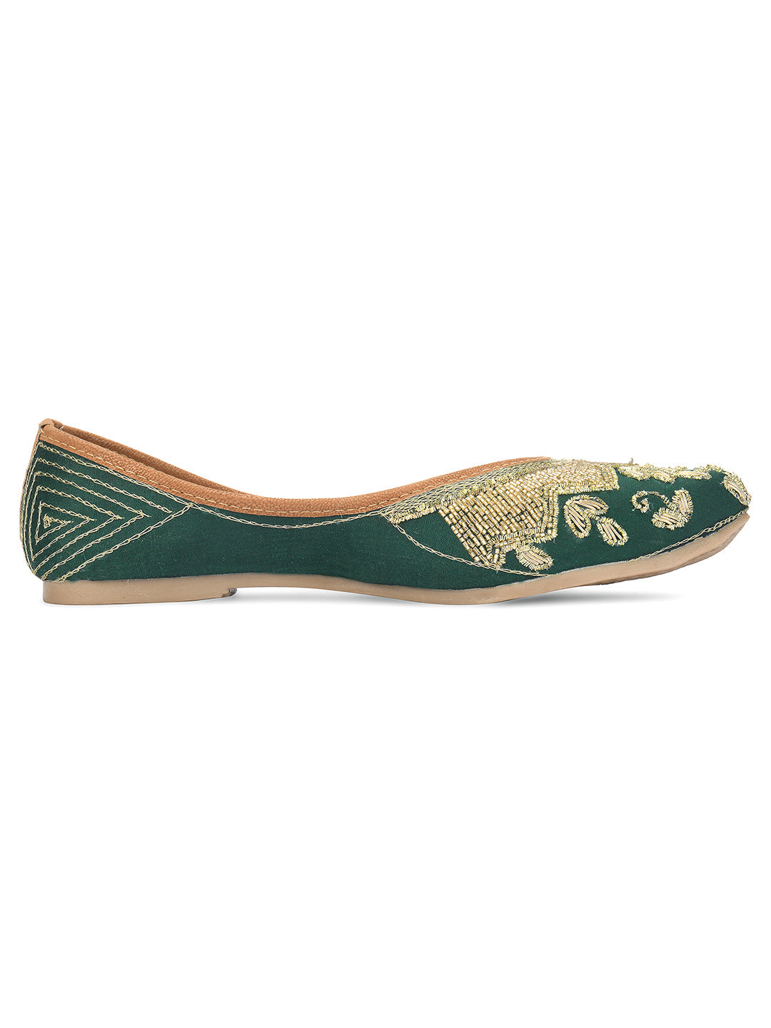 Desi Colour Women Indian Ethnic Footwear-Party Wear Green Dabka Work | Grocsy