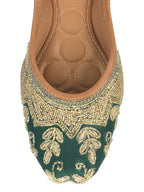 Desi Colour Women Indian Ethnic Footwear-Party Wear Green Dabka Work | Grocsy