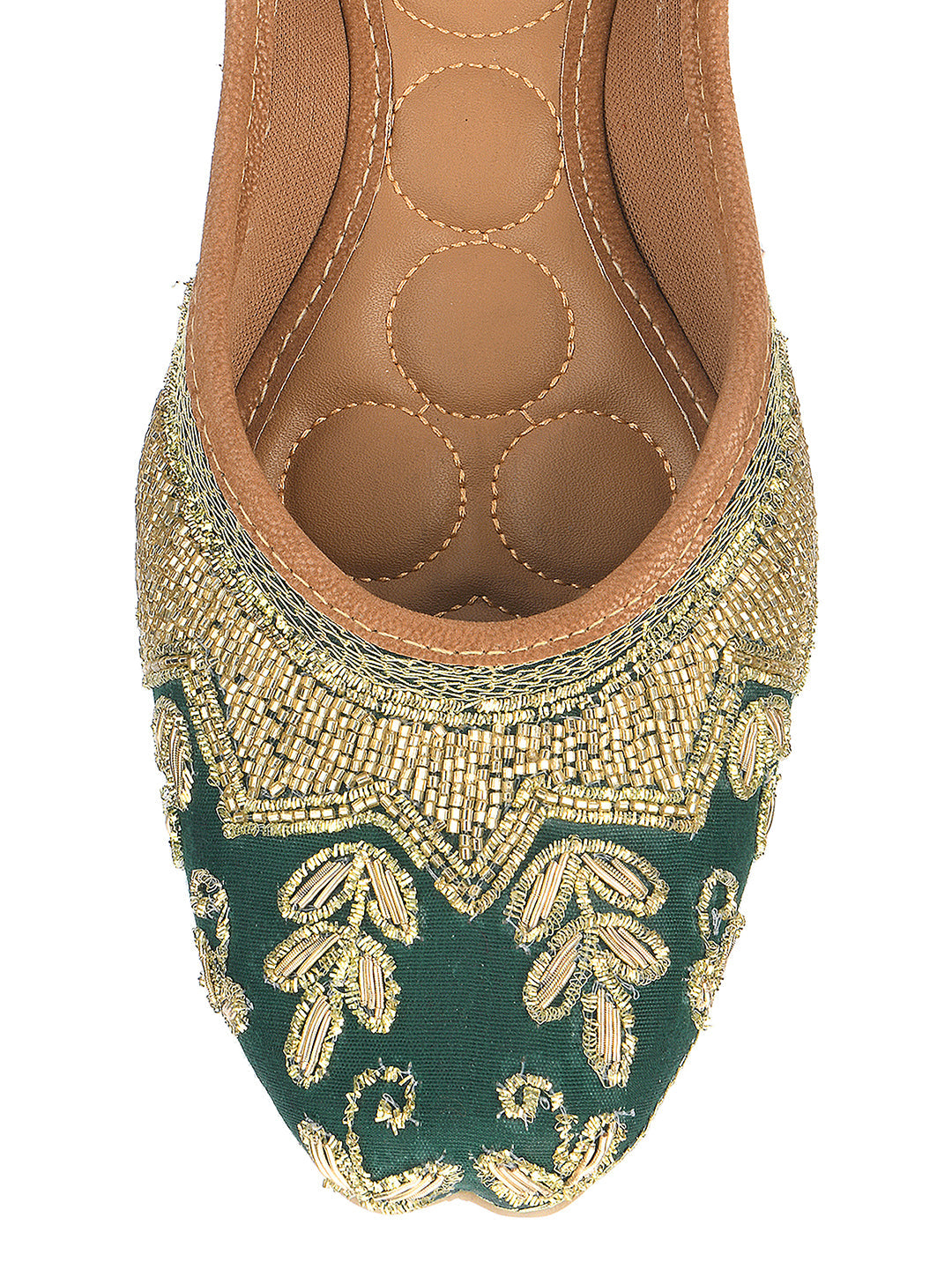 Desi Colour Women Indian Ethnic Footwear-Party Wear Green Dabka Work | Grocsy