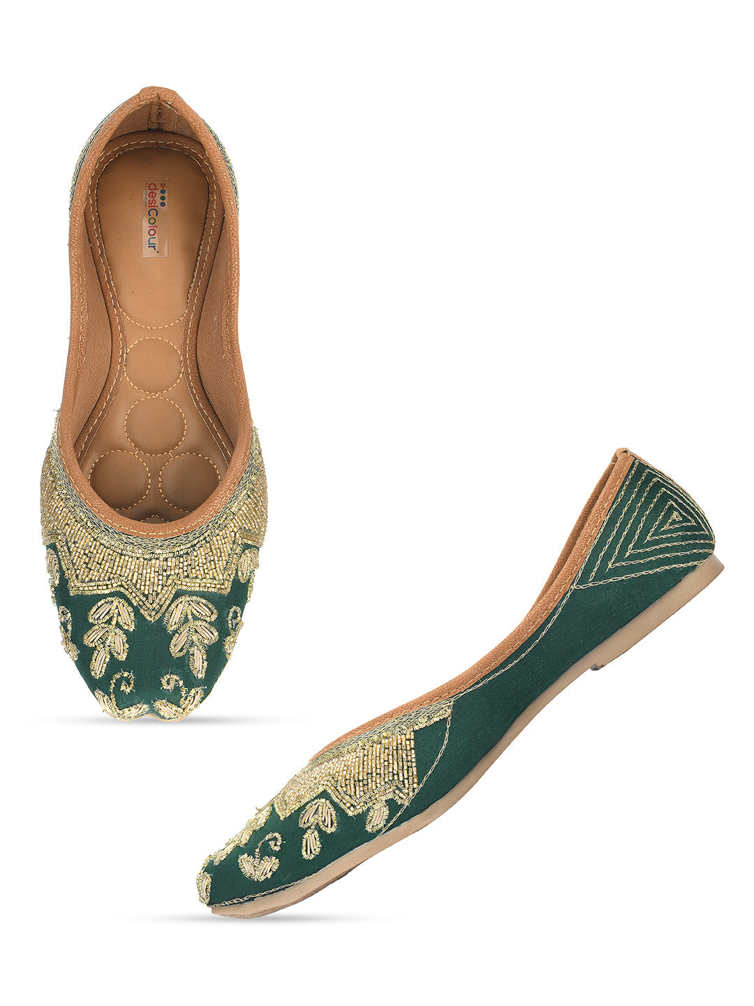 Desi Colour Women Indian Ethnic Footwear-Party Wear Green Dabka Work | Grocsy