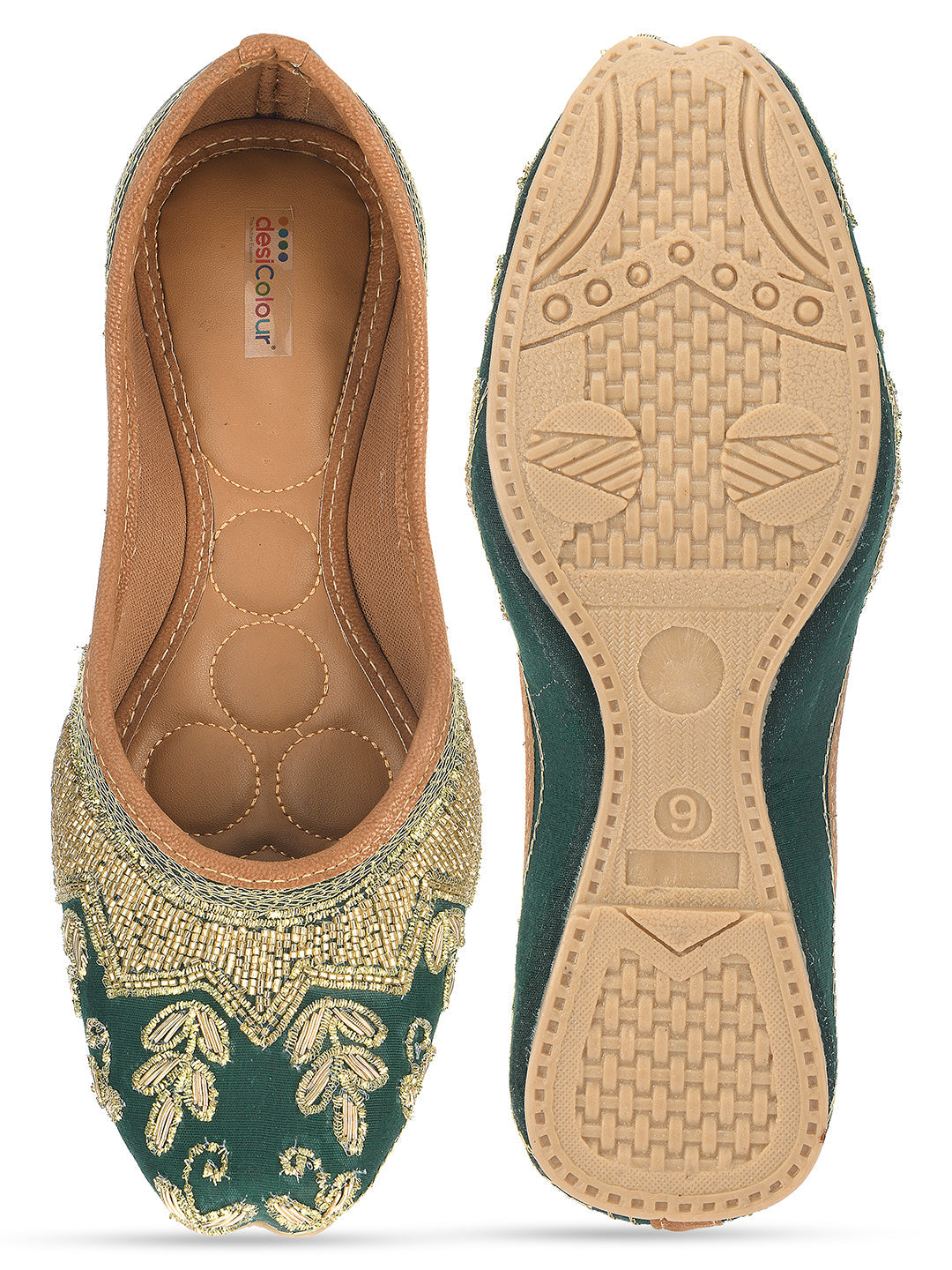 Desi Colour Women Indian Ethnic Footwear-Party Wear Green Dabka Work | Grocsy