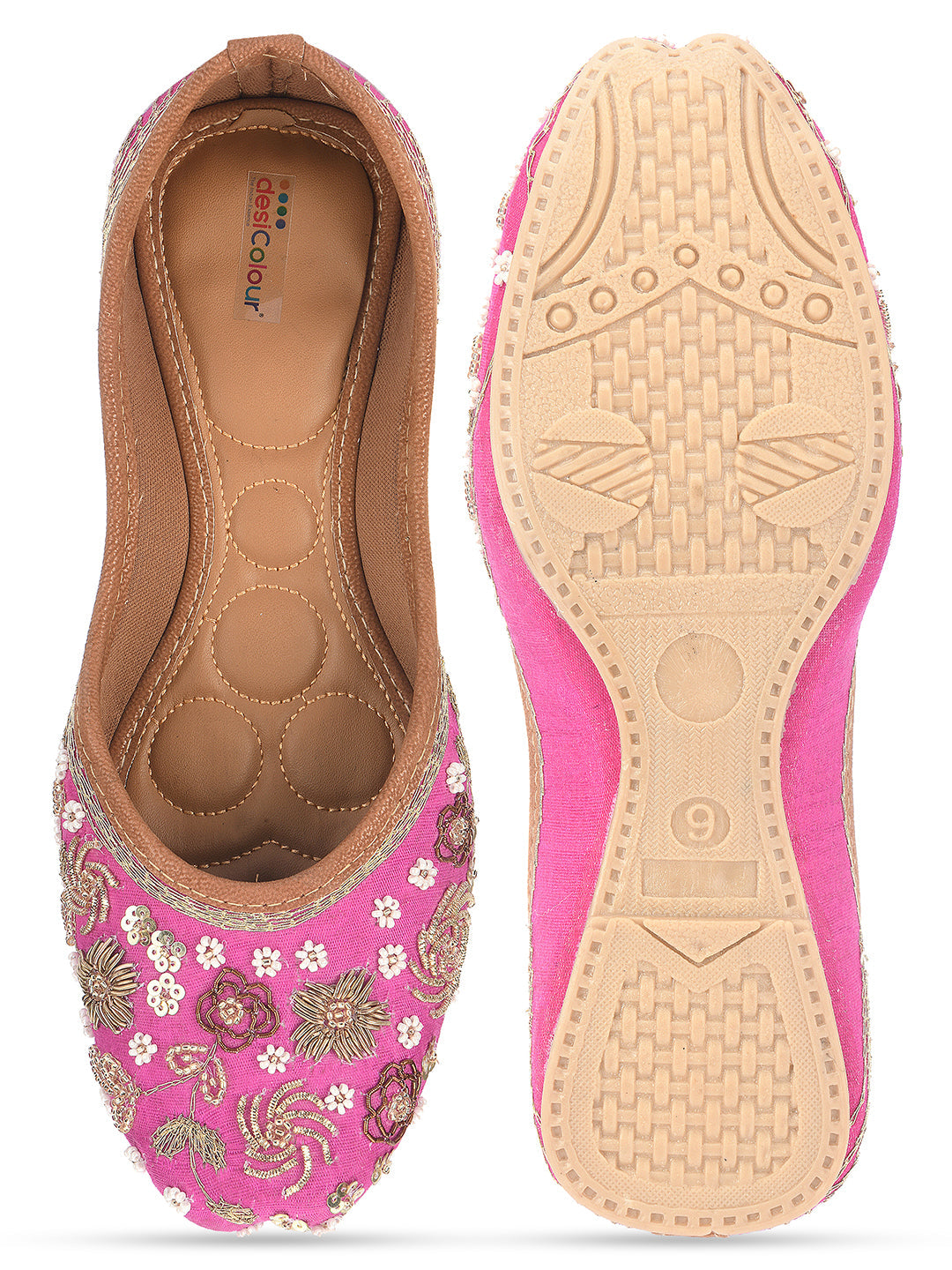 Desi Colour Women Indian Ethnic Footwear-Party Wear Pink Dabka Work | Grocsy