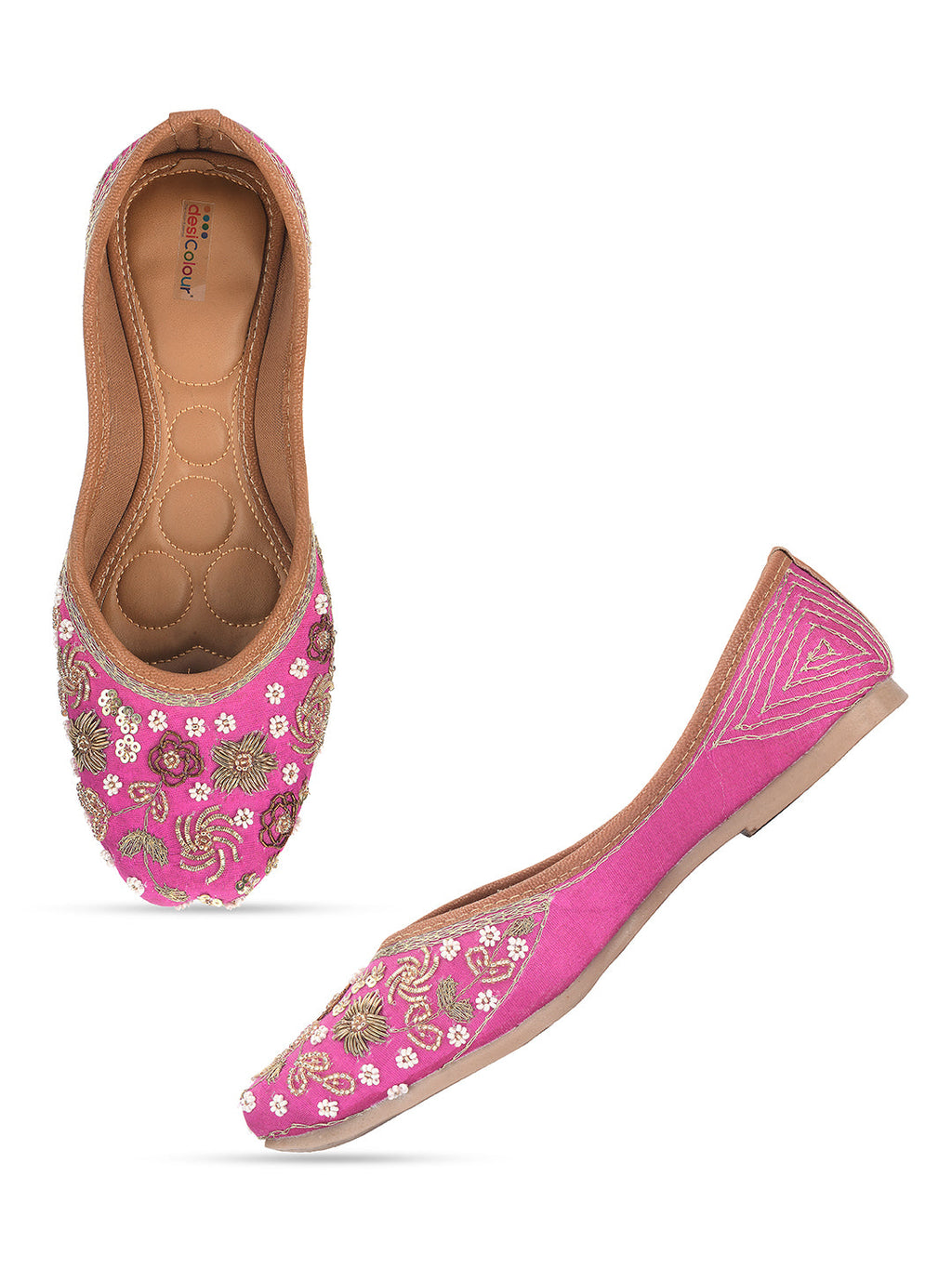 Desi Colour Women Indian Ethnic Footwear-Party Wear Pink Dabka Work | Grocsy