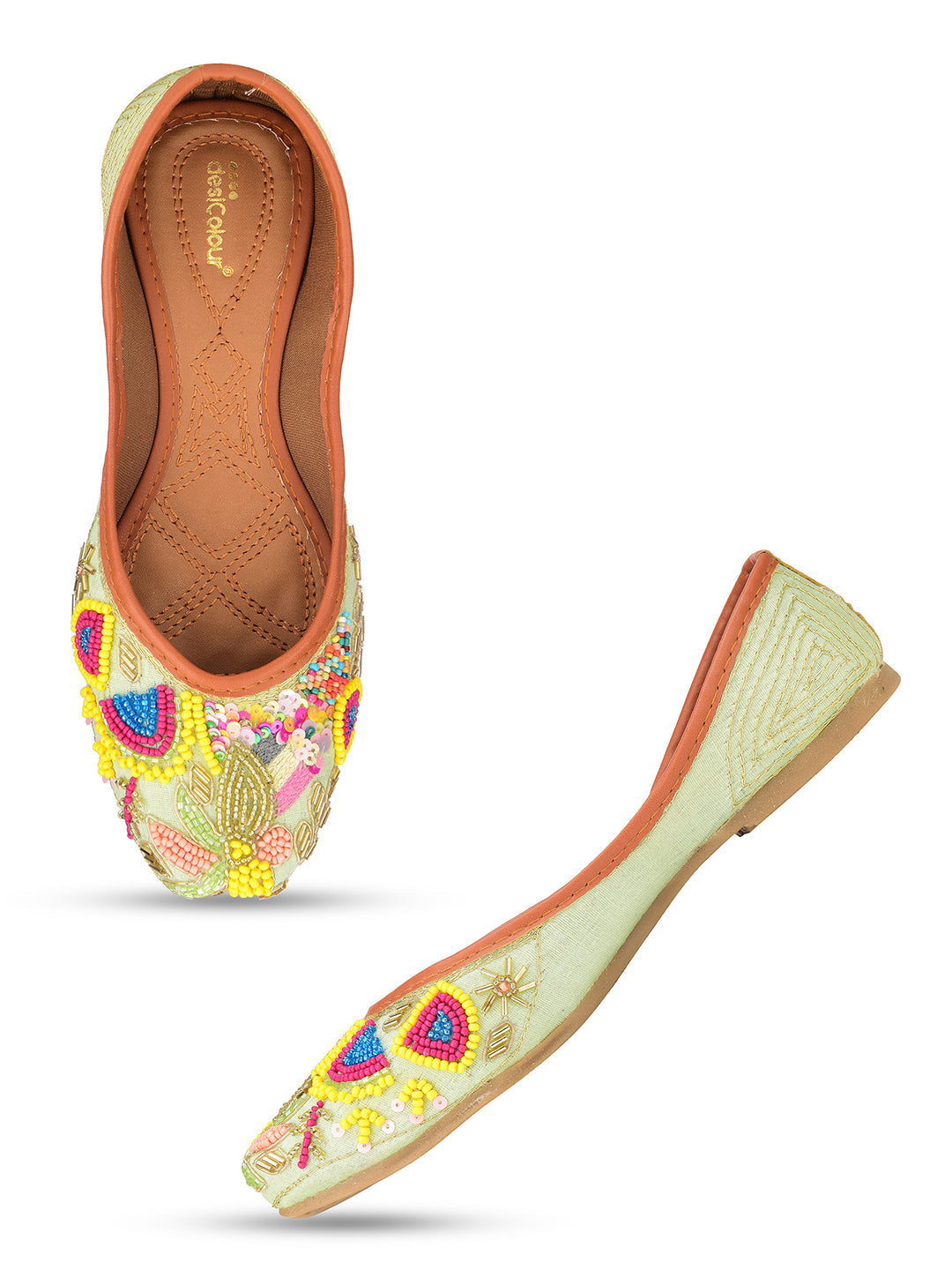 Desi Colour Women Indian Ethnic Footwear-Sea green forest | Grocsy