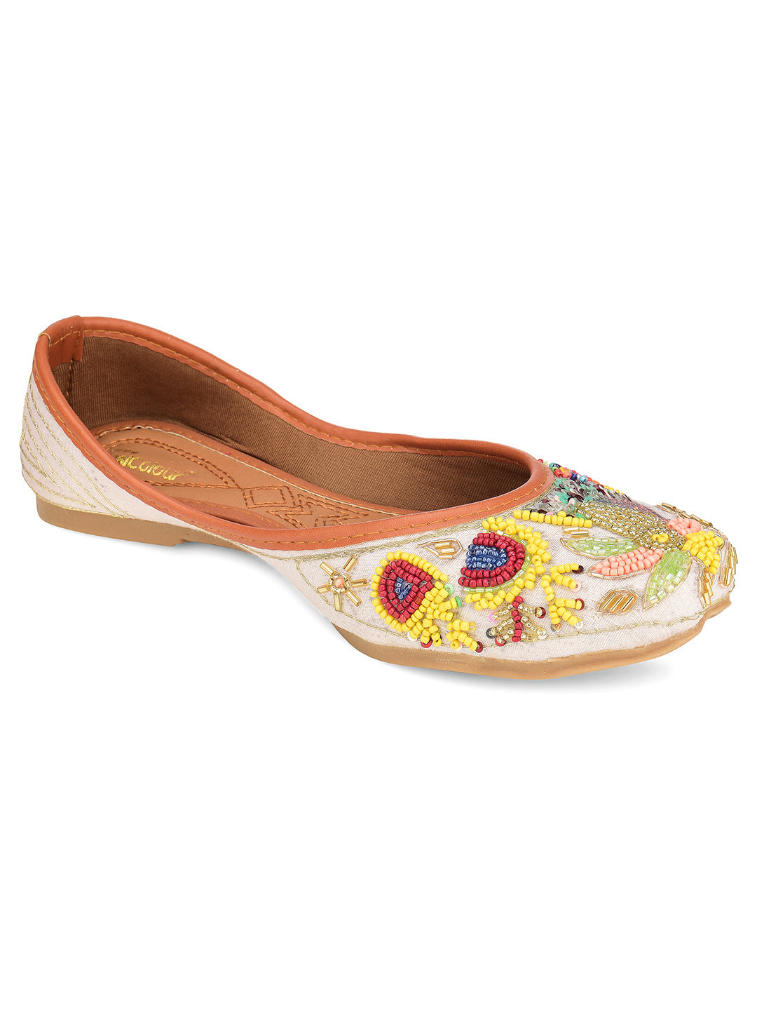 Desi Colour Women Indian Ethnic Footwear-Party Wear White Multicolour Pear Work | Grocsy