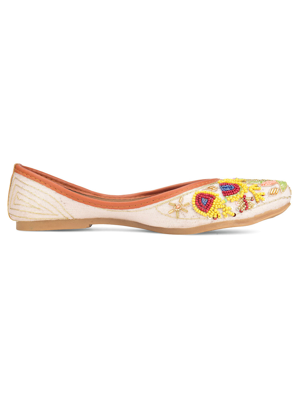 Desi Colour Women Indian Ethnic Footwear-Party Wear White Multicolour Pear Work | Grocsy