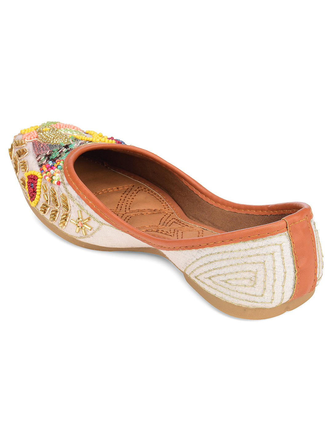 Desi Colour Women Indian Ethnic Footwear-Party Wear White Multicolour Pear Work | Grocsy