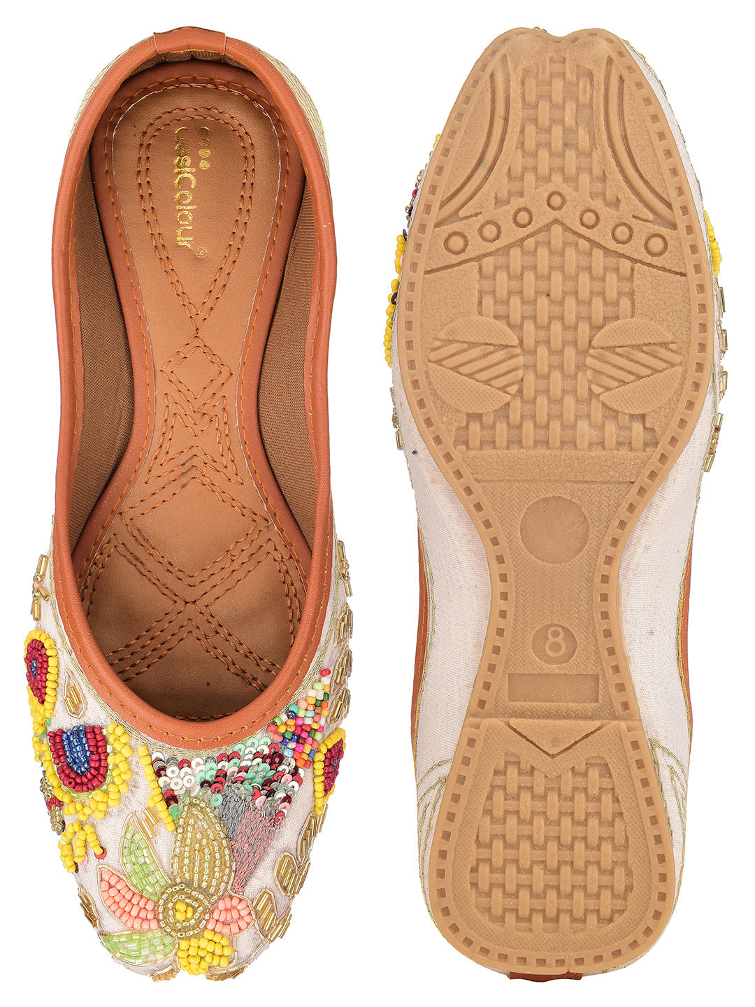 Desi Colour Women Indian Ethnic Footwear-Party Wear White Multicolour Pear Work | Grocsy
