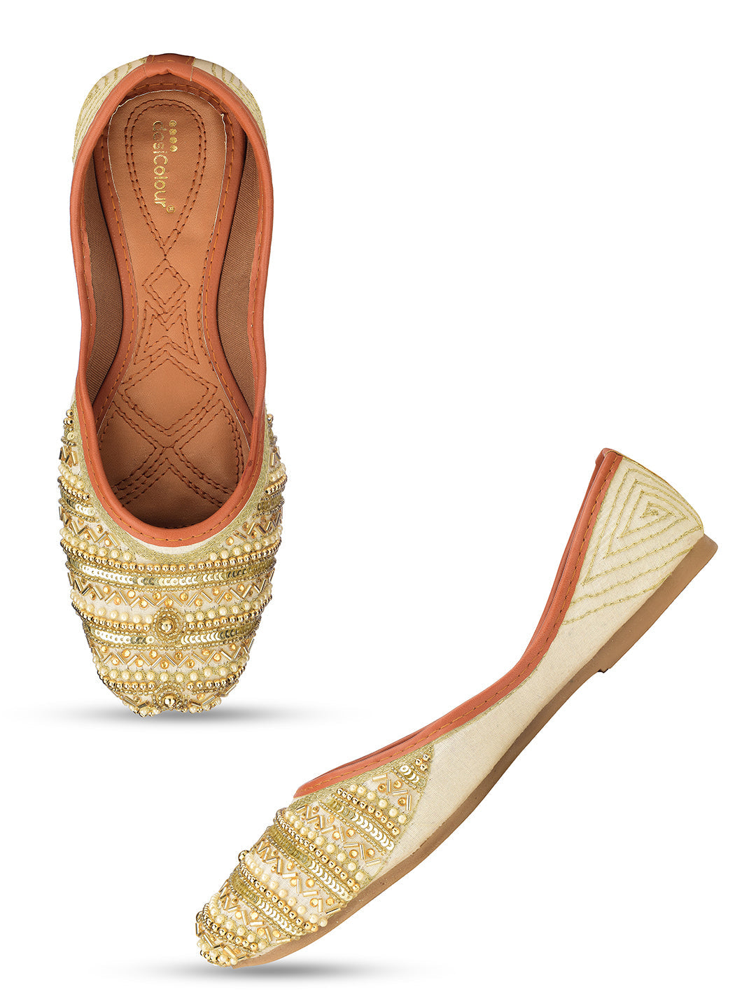 Desi Colour Women Indian Ethnic Footwear-Gold line | Grocsy