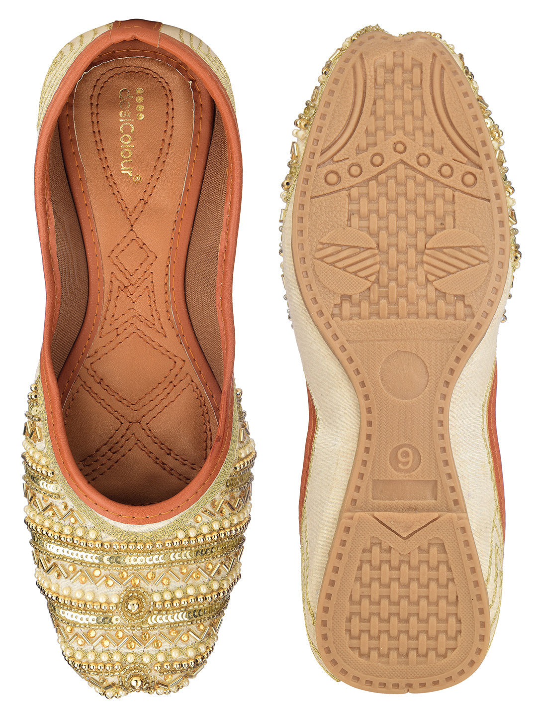 Desi Colour Women Indian Ethnic Footwear-Gold line | Grocsy