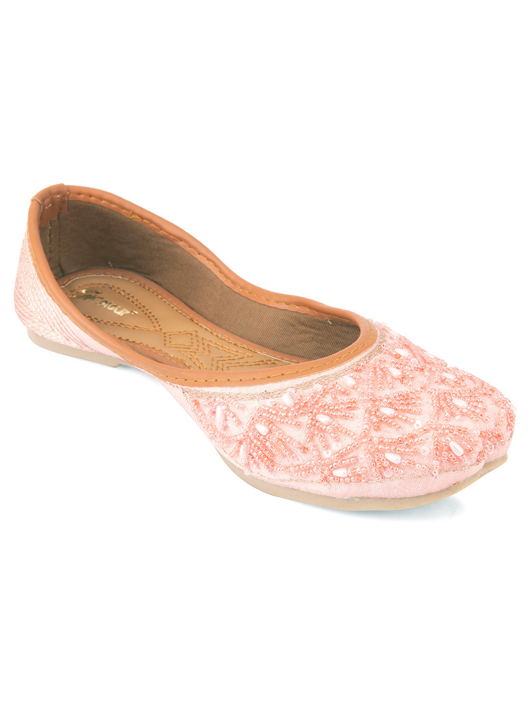 Desi Colour Women Indian Ethnic Footwear-Peach pearl Net | Grocsy