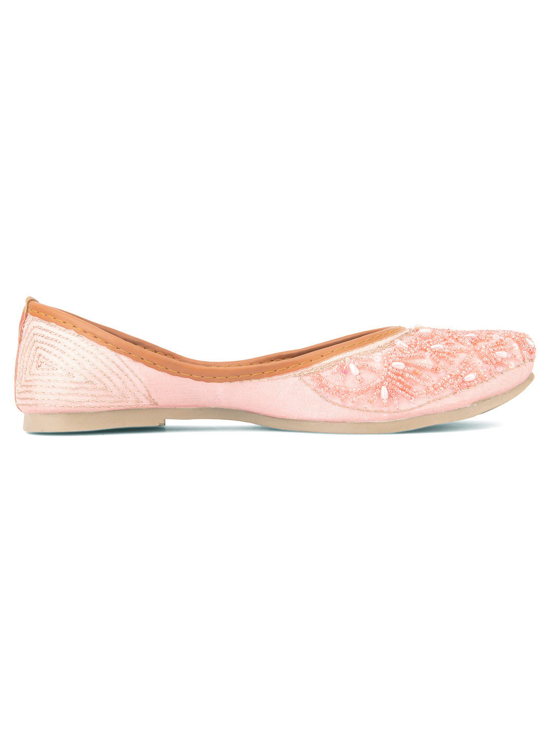 Desi Colour Women Indian Ethnic Footwear-Peach pearl Net | Grocsy