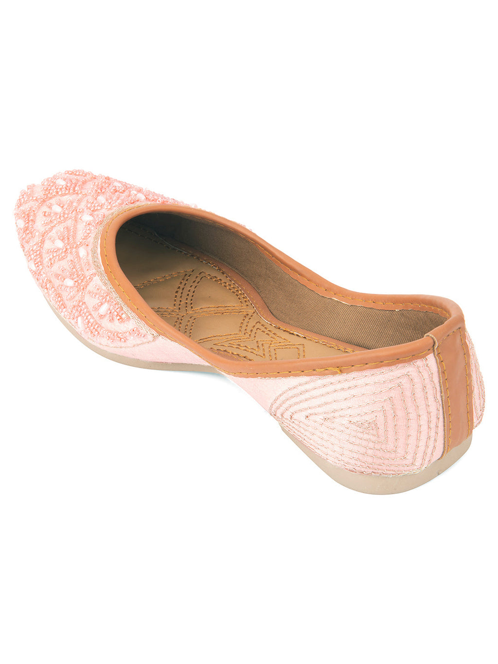 Desi Colour Women Indian Ethnic Footwear-Peach pearl Net | Grocsy