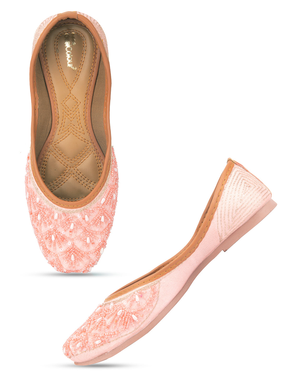 Desi Colour Women Indian Ethnic Footwear-Peach pearl Net | Grocsy