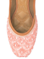 Desi Colour Women Indian Ethnic Footwear-Peach pearl Net | Grocsy