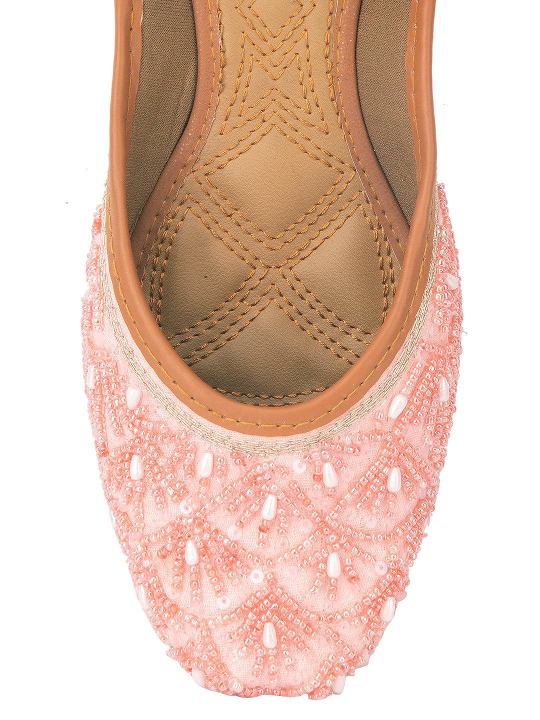 Desi Colour Women Indian Ethnic Footwear-Peach pearl Net | Grocsy