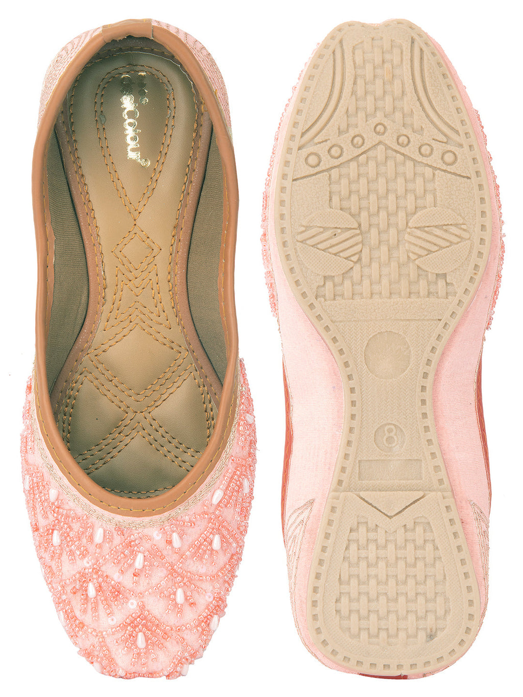 Desi Colour Women Indian Ethnic Footwear-Peach pearl Net | Grocsy