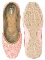 Desi Colour Women Indian Ethnic Footwear-Peach pearl Net | Grocsy
