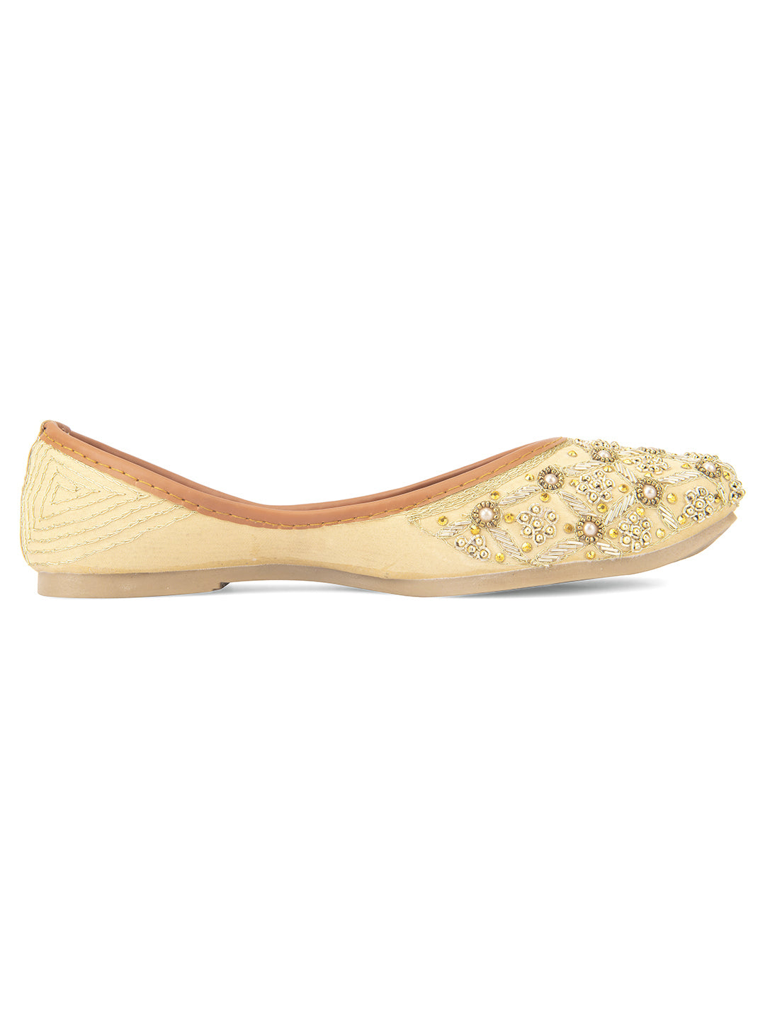 Desi Colour Women Indian Ethnic Footwear-Gold Dabka work | Grocsy