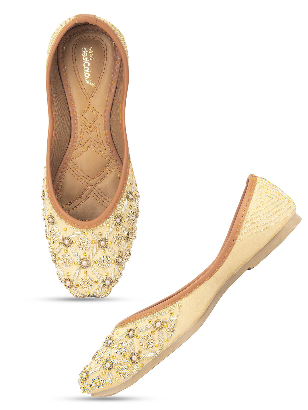 Desi Colour Women Indian Ethnic Footwear-Gold Dabka work | Grocsy
