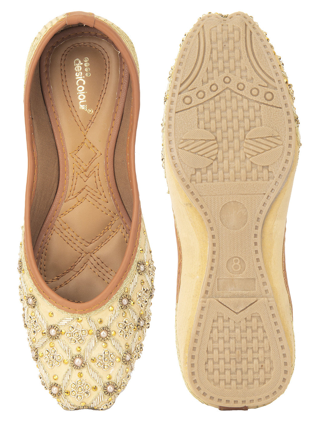 Desi Colour Women Indian Ethnic Footwear-Gold Dabka work | Grocsy